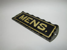 Load image into Gallery viewer, MENS Antique Chip Glass Advertising Sign Restroom Bathroom Diner Gas Station Ad Gold &amp; Black
