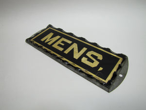 MENS Antique Chip Glass Advertising Sign Restroom Bathroom Diner Gas Station Ad Gold & Black