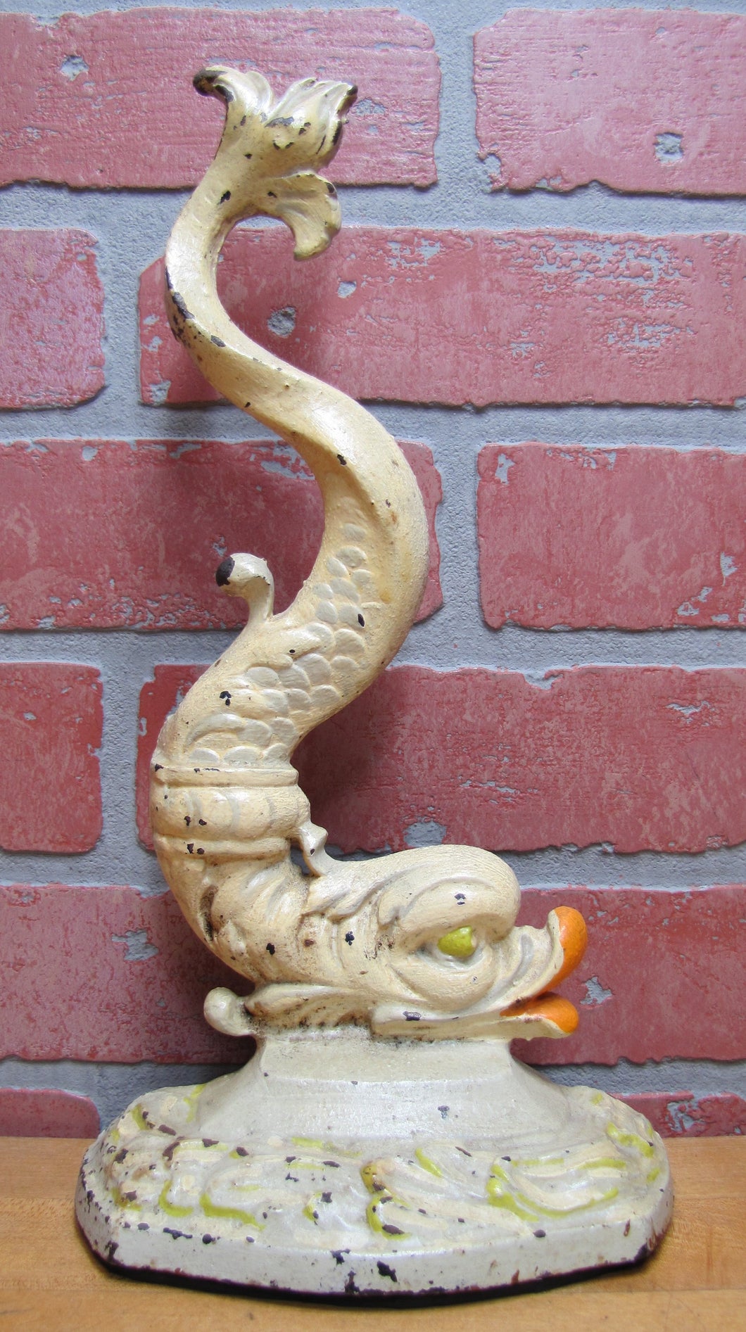 Serpent Dauphin Koi Devil Fish Old Prototype Cast Iron Doorstop Decorative Art Statue Figural Door Stopper