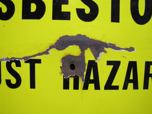 CAUTION ASBESTOS DUST HAZARD Old Porcelain Industrial Repair Shop Safety Advertising Sign