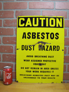 CAUTION ASBESTOS DUST HAZARD Old Porcelain Industrial Repair Shop Safety Advertising Sign