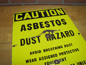 CAUTION ASBESTOS DUST HAZARD Old Porcelain Industrial Repair Shop Safety Advertising Sign