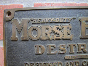 MORSE BOULGER DESTRUCTOR NEW YORK NY Old Bronze Brass Nameplate Plaque Sign Equipment Machinery