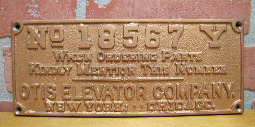 OTIS ELEVATOR Co NEW YORK CHICAGO Antique Cast Iron Advertising Part # Plaque Sign