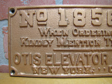 Load image into Gallery viewer, OTIS ELEVATOR Co NEW YORK CHICAGO Antique Cast Iron Advertising Part # Plaque Sign
