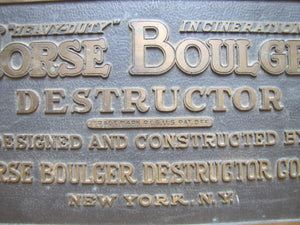 MORSE BOULGER DESTRUCTOR NEW YORK NY Old Bronze Brass Nameplate Plaque Sign Equipment Machinery