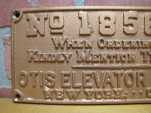OTIS ELEVATOR Co NEW YORK CHICAGO Antique Cast Iron Advertising Part # Plaque Sign