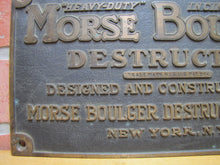 Load image into Gallery viewer, MORSE BOULGER DESTRUCTOR NEW YORK NY Old Bronze Brass Nameplate Plaque Sign Equipment Machinery
