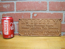 Load image into Gallery viewer, OTIS ELEVATOR Co NEW YORK CHICAGO Antique Cast Iron Advertising Part # Plaque Sign
