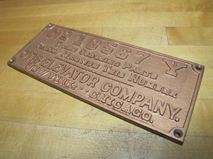 OTIS ELEVATOR Co NEW YORK CHICAGO Antique Cast Iron Advertising Part # Plaque Sign