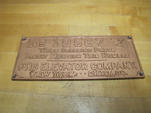 OTIS ELEVATOR Co NEW YORK CHICAGO Antique Cast Iron Advertising Part # Plaque Sign