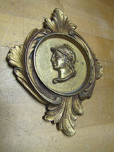 Load image into Gallery viewer, Gladiator Warrior Maiden Bust Old Pair Decorative Arts Brass Plaques High Relief Scrollwork Leafs Detailed
