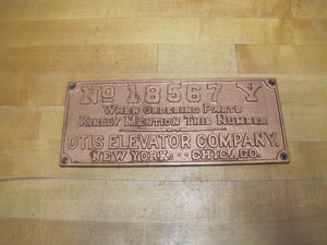 OTIS ELEVATOR Co NEW YORK CHICAGO Antique Cast Iron Advertising Part # Plaque Sign