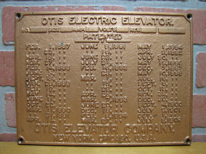 OTIS ELECTRIC ELEVATOR NEW YORK CHICAGO USA Antique Cast Iron Advertising Plaque Sign Patent