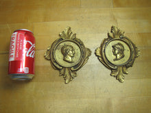 Load image into Gallery viewer, Gladiator Warrior Maiden Bust Old Pair Decorative Arts Brass Plaques High Relief Scrollwork Leafs Detailed
