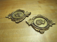 Load image into Gallery viewer, Gladiator Warrior Maiden Bust Old Pair Decorative Arts Brass Plaques High Relief Scrollwork Leafs Detailed
