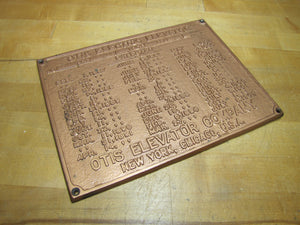 OTIS ELECTRIC ELEVATOR NEW YORK CHICAGO USA Antique Cast Iron Advertising Plaque Sign Patent