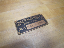 Load image into Gallery viewer, CHAS W HOFFMAN Co NEW YORK PAT&#39;D 1906 Antique Brass Elevator Name Plate Sign Tag Advertising Architectural Hardware
