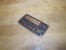 Load image into Gallery viewer, CHAS W HOFFMAN Co NEW YORK PAT&#39;D 1906 Antique Brass Elevator Name Plate Sign Tag Advertising Architectural Hardware
