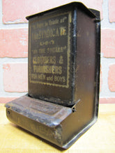 Load image into Gallery viewer, SYNDICATE ON THE SQUARE CLOTHIERS &amp; FURNISHERS FOR MEN and BOYS Antique Advertising Tin Match Holder
