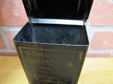 Load image into Gallery viewer, SYNDICATE ON THE SQUARE CLOTHIERS &amp; FURNISHERS FOR MEN and BOYS Antique Advertising Tin Match Holder
