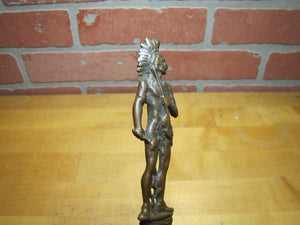 NATIVE AMERICAN INDIAN CHIEF Old Bronze Brass Figural Letter Opener Page Turner