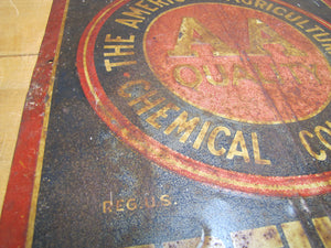 AMERICAN AGRICULTURAL FERTILIZERS Orig Old Feed Seed Farm Sign SHANK Co NEW YORK DEMAND AA QUALITY Embossed Tin Advertising Sign