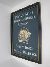 Load image into Gallery viewer, MASSACHUSETTS BONDING &amp; INSURANCE Co Old Reverse Glass Advertising Sign Native American Indian  Chaspec Greenwich Conn
