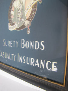 MASSACHUSETTS BONDING & INSURANCE Co Old Reverse Glass Advertising Sign Native American Indian  Chaspec Greenwich Conn