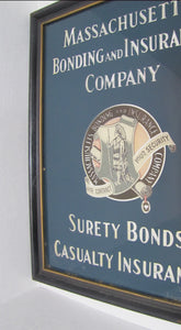 MASSACHUSETTS BONDING & INSURANCE Co Old Reverse Glass Advertising Sign Native American Indian  Chaspec Greenwich Conn