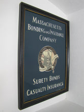 Load image into Gallery viewer, MASSACHUSETTS BONDING &amp; INSURANCE Co Old Reverse Glass Advertising Sign Native American Indian  Chaspec Greenwich Conn
