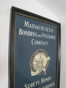 MASSACHUSETTS BONDING & INSURANCE Co Old Reverse Glass Advertising Sign Native American Indian  Chaspec Greenwich Conn