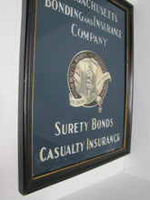 Load image into Gallery viewer, MASSACHUSETTS BONDING &amp; INSURANCE Co Old Reverse Glass Advertising Sign Native American Indian  Chaspec Greenwich Conn
