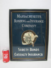Load image into Gallery viewer, MASSACHUSETTS BONDING &amp; INSURANCE Co Old Reverse Glass Advertising Sign Native American Indian  Chaspec Greenwich Conn
