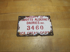 PROPERTY OF ABBOTTS ALDERNEY DAIRIES ICE CREAM DEPT Old Porcelain Sign Patina