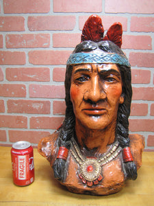 Native American Indian Bust Cigar Store Display Western Americana Plaster Chalkware