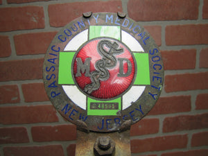 MD PASSAIC COUNTY MEDICAL SOCIETY NEW JERSEY Old Auto Badge Sign Enamel Bronze Medical Doctor