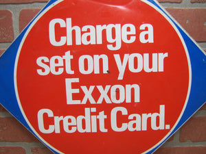 CHARGE A SET ON YOUR EXXON CREDIT CARD Original Gas Station Shop Tire Ad Sign Repair Shop