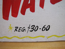 Load image into Gallery viewer, MUSICAL WATER GLOBES Old Store Display Advertising Sign Hand Painted Wooden Ad Special $15 reg $30-60
