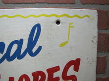 Load image into Gallery viewer, MUSICAL WATER GLOBES Old Store Display Advertising Sign Hand Painted Wooden Ad Special $15 reg $30-60
