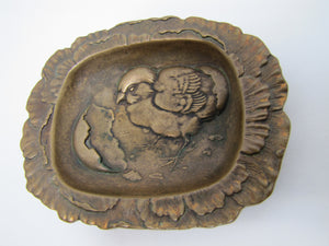 Chick Hatching From Egg Antique Yale Decorative Arts Tray Card Tip Pin Trinket
