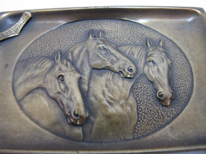 GEO WASHINGTON MASONIC MEMORIAL Old Souvenir Brass Tray Card Tip Pin THREE HORSES Ornate High Relief