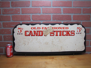OLD FASHIONED CANDY STICKS 5c EACH Vintage Wooden Store Display Advertising Sign