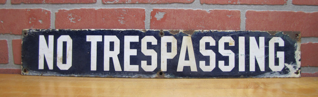 NO TRESPASSING Original Old Porcelain Sign Junkyard Repair Shop Ad Patina