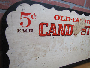 OLD FASHIONED CANDY STICKS 5c EACH Vintage Wooden Store Display Advertising Sign