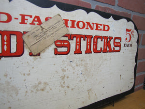 OLD FASHIONED CANDY STICKS 5c EACH Vintage Wooden Store Display Advertising Sign