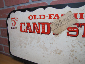 OLD FASHIONED CANDY STICKS 5c EACH Vintage Wooden Store Display Advertising Sign