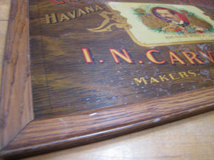 LA FLOR DE CARVALHO HAVANA CIGARS PHILA Antique Ad Sign SENTENNE & GREEN NEW YORK USA Tin with Wooden Frame