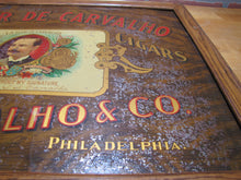 Load image into Gallery viewer, LA FLOR DE CARVALHO HAVANA CIGARS PHILA Antique Ad Sign SENTENNE &amp; GREEN NEW YORK USA Tin with Wooden Frame
