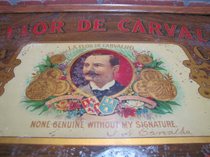 LA FLOR DE CARVALHO HAVANA CIGARS PHILA Antique Ad Sign SENTENNE & GREEN NEW YORK USA Tin with Wooden Frame